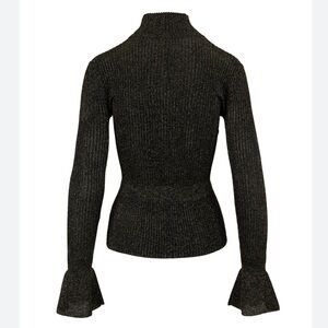 Veronica Beard Lilia Metallic Knit Mock Neck Flared Cuff Sweater Fitted Sz M